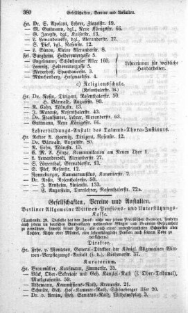 Gesellschaften, Vereine und Anstalten
