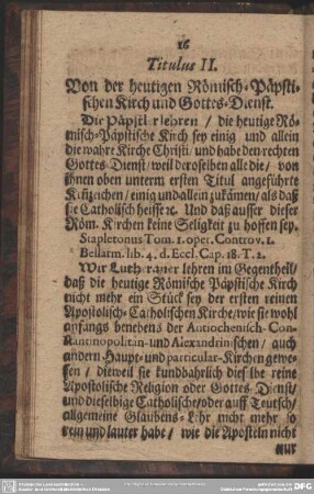 Titulus II. Von der heutigen Römisch-Päbstischen Kirch und Gottes-Dienst