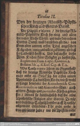 Titulus II. Von der heutigen Römisch-Päbstischen Kirch und Gottes-Dienst