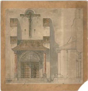 Bestelmeyer, German; Nürnberg (Bayern); Ev. Friedenskirche St. Johannes - Mappe 2: Eingangsportal (Ansicht; Schnitt; Detail)