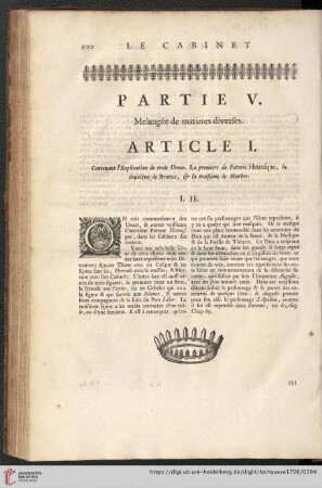 Article I: Contenant l'Explication de trois Urnes. La premiere de Poterie Hetrusque, [...]