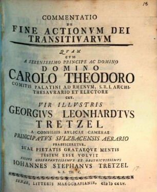 Commentatio de fine actionum Dei transitivarum