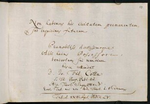 Cotta, Johann Friedrich [Theologieprofessor]. Tübingen, 23.09.1755.