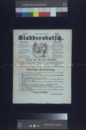 Politisch-satirische Zeitschrift: Kladderadatsch, Nr. 34; Berlin, 31. Dezember 1848