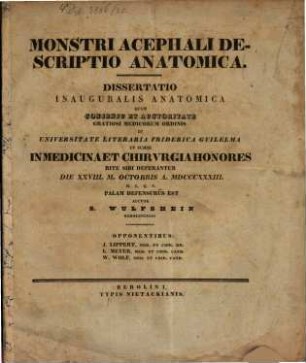 Monstri acephali descriptio anatomica