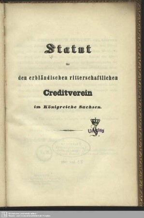 Statut für den erbländischen ritterschaftlichen Creditverein im Königreich Sachsen