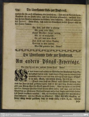 Am andern Pfingst-Feyertage : Die Unerkannte Liebe zur Finsterniß
