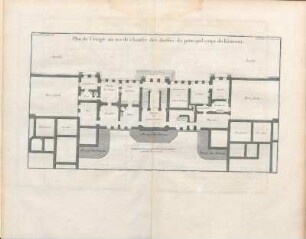 Plan de l'etage au rez de chaussée des Jardins du principal corps du bâtiment.