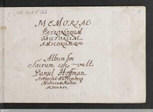 Stammbuch Daniel Hoffmann - Cod.hist.oct.265