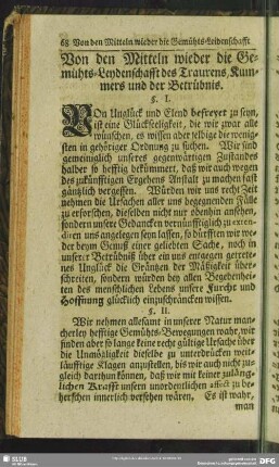 Von den Mitteln wieder die Gemüths-Leydenschafft des Traurens, Kummers und der Betrübnis