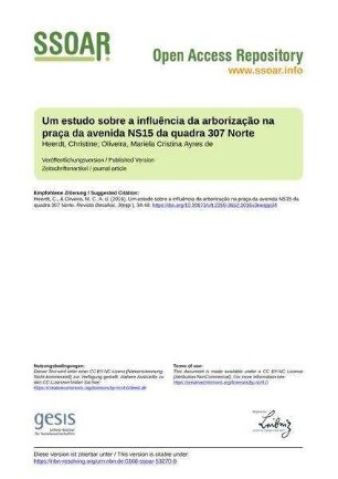 Um estudo sobre a influência da arborização na praça da avenida NS15 da quadra 307 Norte
