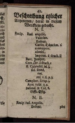 Beschreibung etzlicher Artzeneyen/ derer in diesem Wercklein gedacht