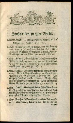Innhalt des zweyten Theils.