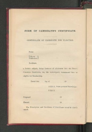 Form of Candidate´s Certificate.
