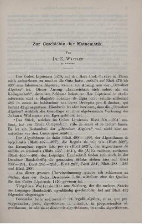 Zur Geschichte der Mathematik.