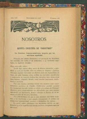 Quinta encuesta de "Nosotros" : La literatura hispano-americana juzgada por los escritores españoles