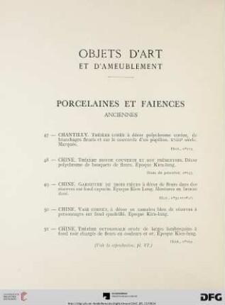 Porcelaines et Faiences anciennes (Nr. 47-73)