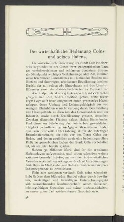Die wirtschaftliche Bedeutung Cölns und seines Hafens.