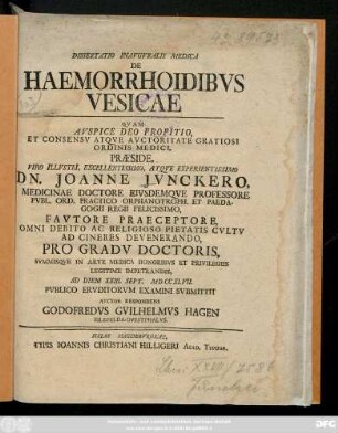 Dissertatio Inavgvralis Medica De Haemorrhoidibvs Vesicae