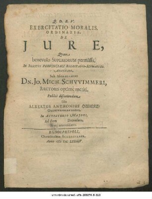 Exercitatio Moralis, Ordinaria, De Iure