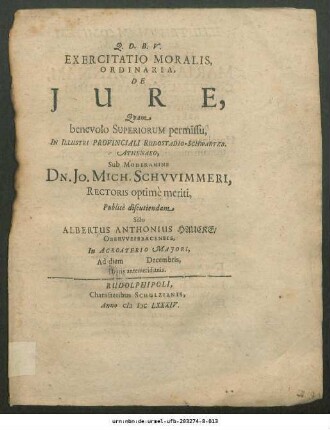 Exercitatio Moralis, Ordinaria, De Iure