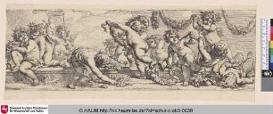 [Fries mit neun spielenden Kindern und drei Putten; Frieze with nine playing naked Children]