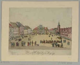 Der Markt in Leipzig von Süden, rechts das Alte Rathaus