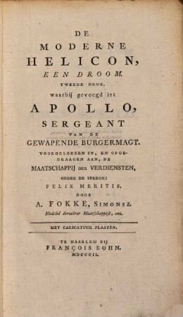 De moderne Helicon : een droome ; Met caricatur platen