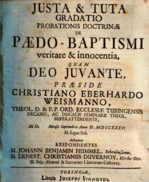 Iusta et tuta gradatio probationis doctrinae de paedo-baptismi varietate et innocentia