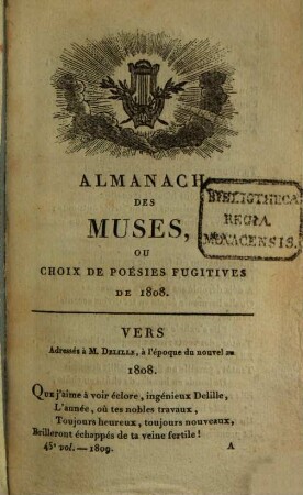 Almanach des muses : ou choix des poésies fugitives. 1809