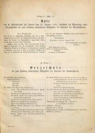 Verhandlungen der Württembergischen Kammer der Standesherren auf dem ordentlichen Landtage. Protokollband. 1889/91,Beil. = Beilagen-Bd.