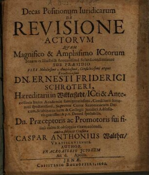 Decas Positionum Iuridicarum De Revisione Actorvm [Actorum]
