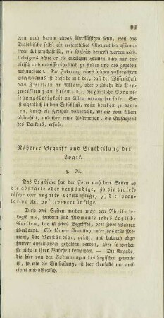 Näherer Begriff und Eintheilund der Logik.