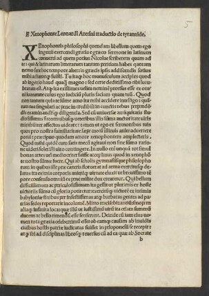 E Xenophonte Leonardi Aretini traductio de tyrannide.