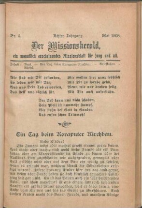 Nr. 5. Achter Jahrgang. Mai 1908.