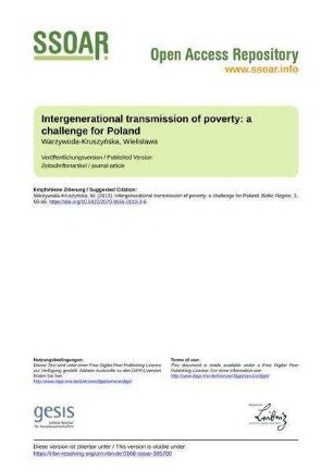 Intergenerational transmission of poverty: a challenge for Poland