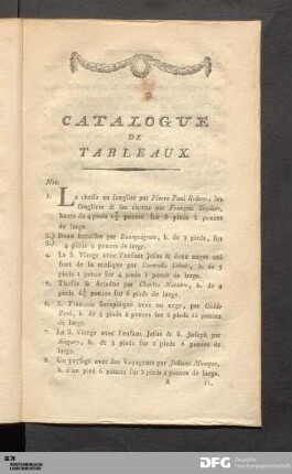 Catalogue De Tableaux.