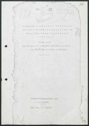 1922/23: Bericht über das Schuljahr von Ostern ... bis Ostern ... - 1922/23