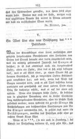 V. Ein Wort über eine neue Belästigung des *** Publikums.