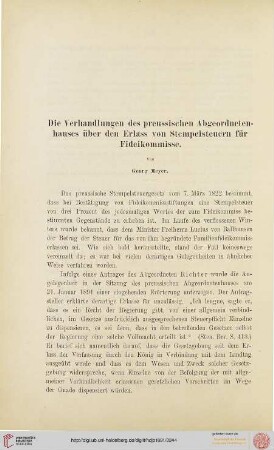 1: Die Verhandlungen des preussischen Abgeordnetenhauses über den Erlass von Stempelsteuern für Fideikommisse