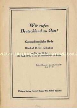 Sonderdruck einer Predigt von Bischof Dibelius