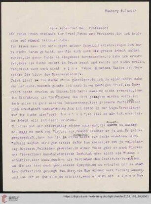 Brief von Fritz Saxl an Franz Boll