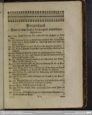 Verzeichniß Derer in dem Codice Freibergensi befindlichen Diplomatum