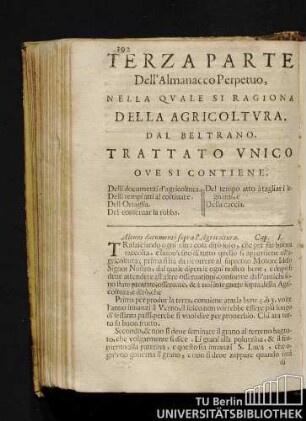 Terza Parte Dell'Almanacco Perpetuo, Nella Qvale Si Ragiona Della Agricoltvra.