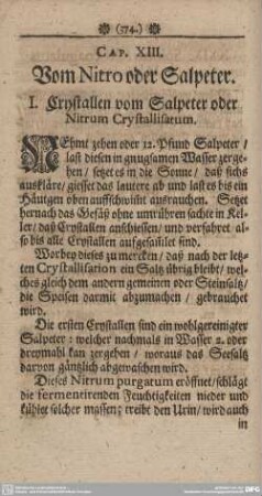 Cap. XIII. Vom Nitro oder Salpeter.
