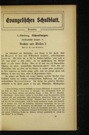 Apologetische Fragen : 6. Denken und Wollen