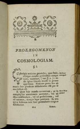 Prolegomenon in Cosmologiam.