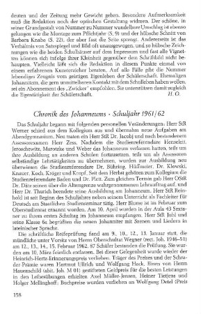 Chronik des Johanneums - Schuljahr 1961/62