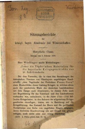 Ueber die Töpfer'schen Materialien für die bayerische Kriegsgeschichte des 18. Jahrhunderts