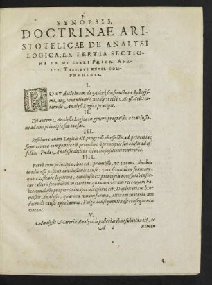 Synopsis. Doctrinae Aristotelicae De Analysi Logica ...